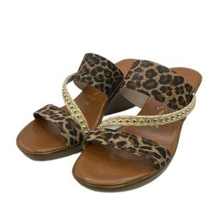 Italian Shoemakers | Adesso Brown & Leopard Print Wedge Open Toe Sandals